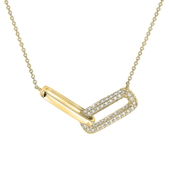 18K Yellow Gold and Diamond Paperclip Necklace