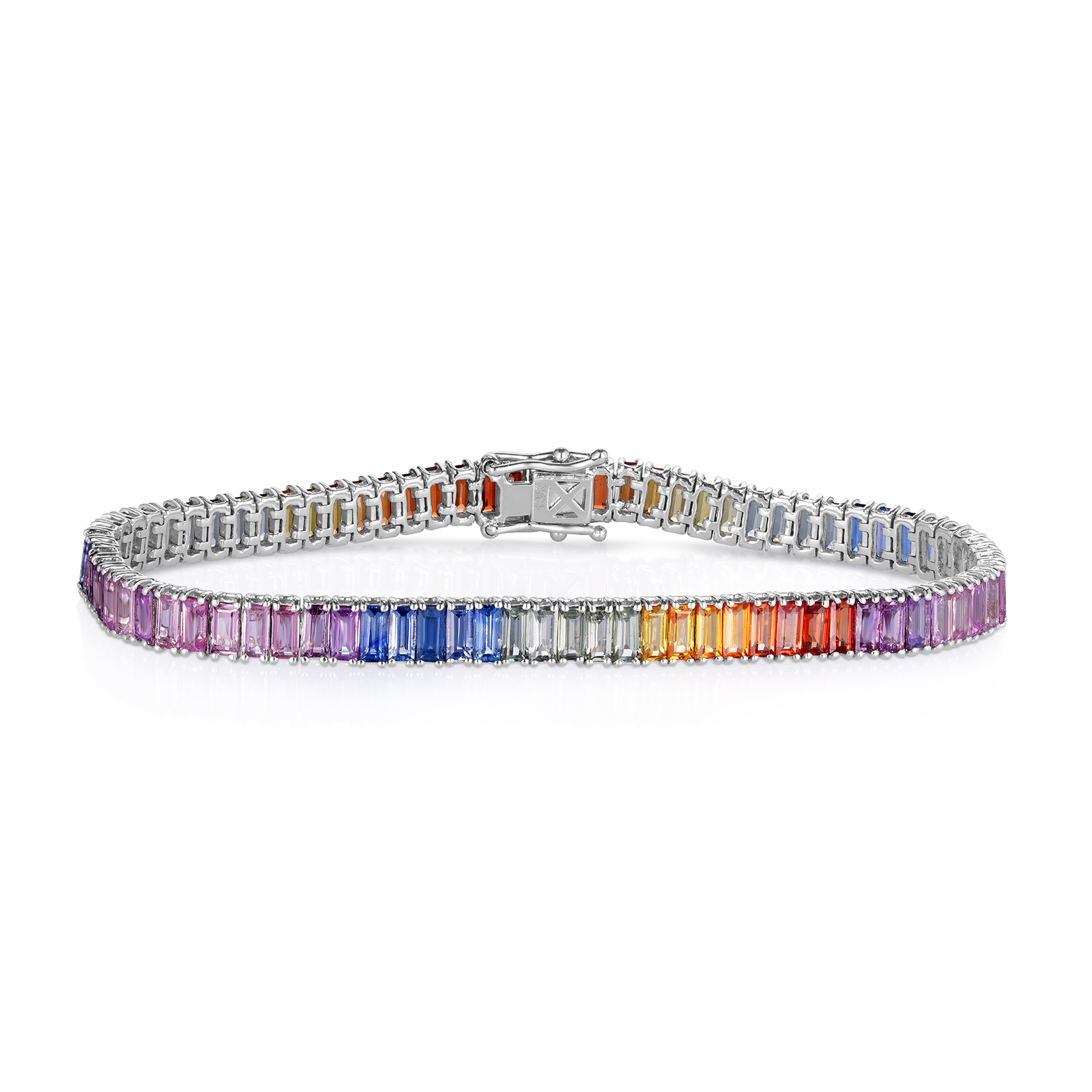 18K White Gold Baguette Ombre Rainbow Tennis Bracelet