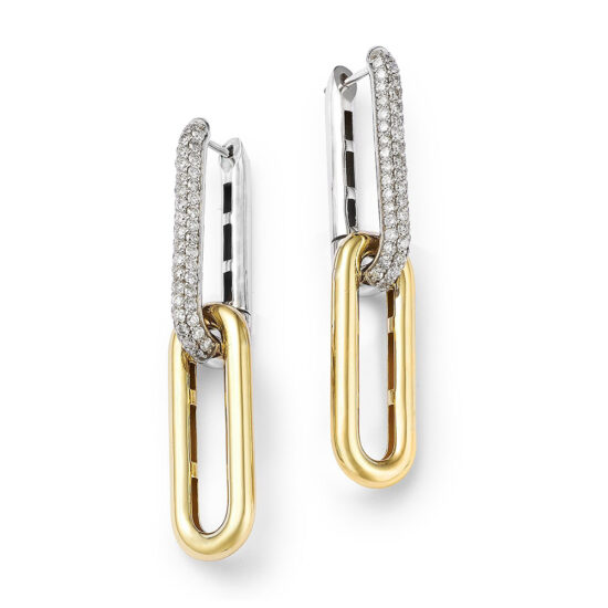 Two Tone 14k Gold and Diamond Paperclip Earrings