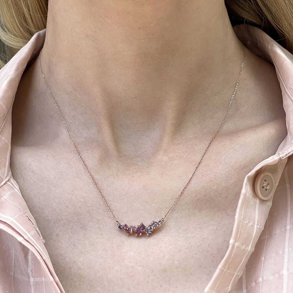 Bonnie – 18K Rose Gold Princess Cut Sapphire Necklace