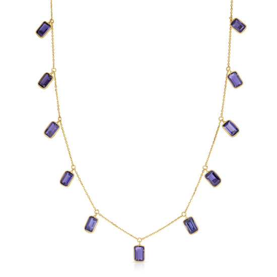 18K Yellow Gold Necklace with Emerald Cut Blue Sapphires – 1.05 Carats