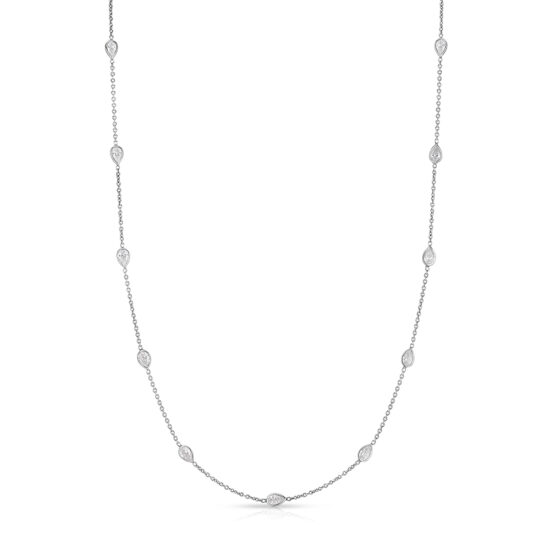 Platinum Bezel Set Station Necklace with Pear Shaped Diamonds – 2.40 Carats