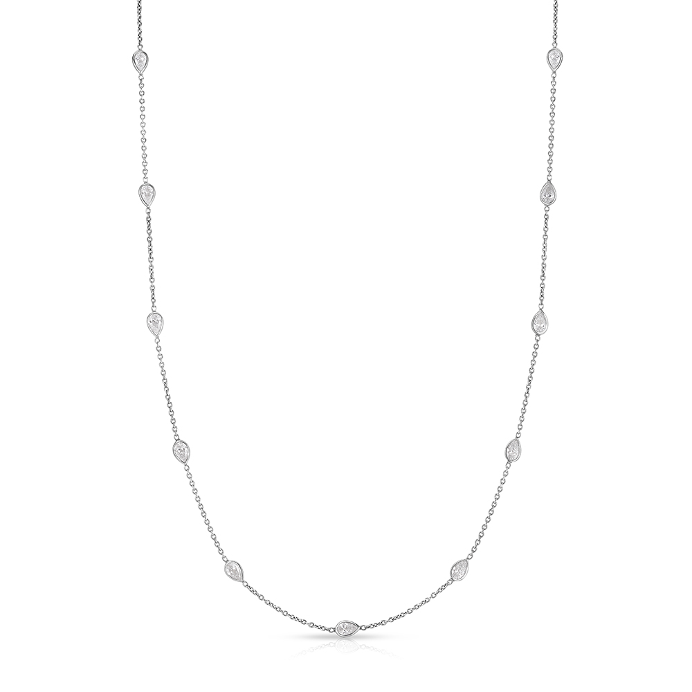 Platinum Bezel Set Station Necklace with Pear Shaped Diamonds – 2.40 Carats