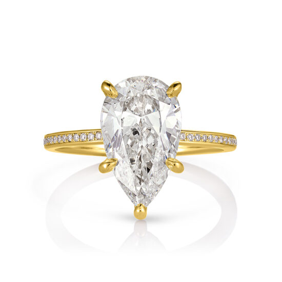 3.01 Carat Pear Shaped DE Diamond Solitaire 18k Yellow Gold