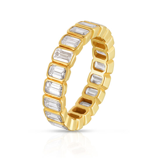 18K Yellow Gold Bezel Set Emerald Cut Diamond Eternity Band | Marisa Perry by Douglas Elliott