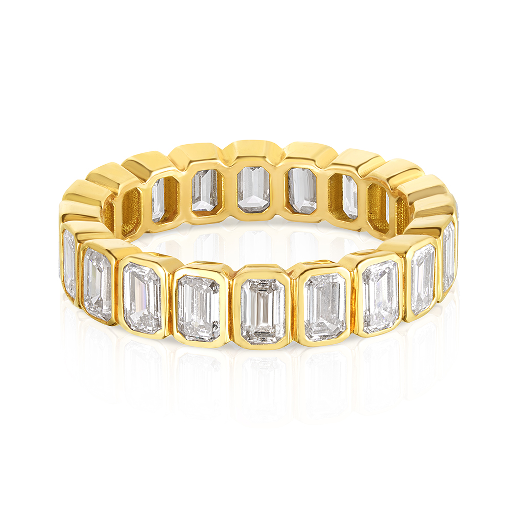 18K Yellow Gold Bezel Set Emerald Cut Diamond Eternity Band | Marisa Perry by Douglas Elliott