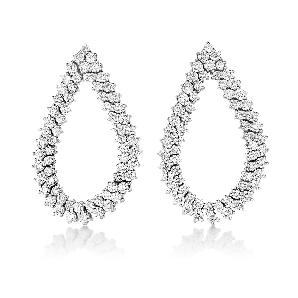 14K White Gold Double Row Open Teardrop Earrings – 3.60 Carats